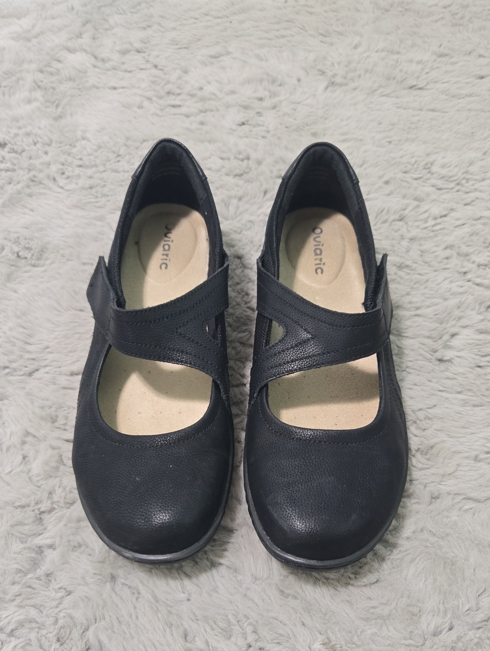 Oviaric black classic comfort Mary Jane flats casual shoes velcro size 9.5